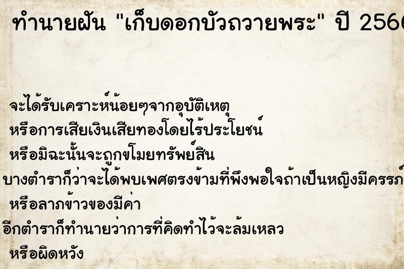 ทำนายฝัน เก็บดอกบัวถวายพระ