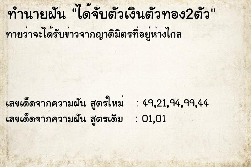 ทำนายฝัน ได้จับตัวเงินตัวทอง2ตัว