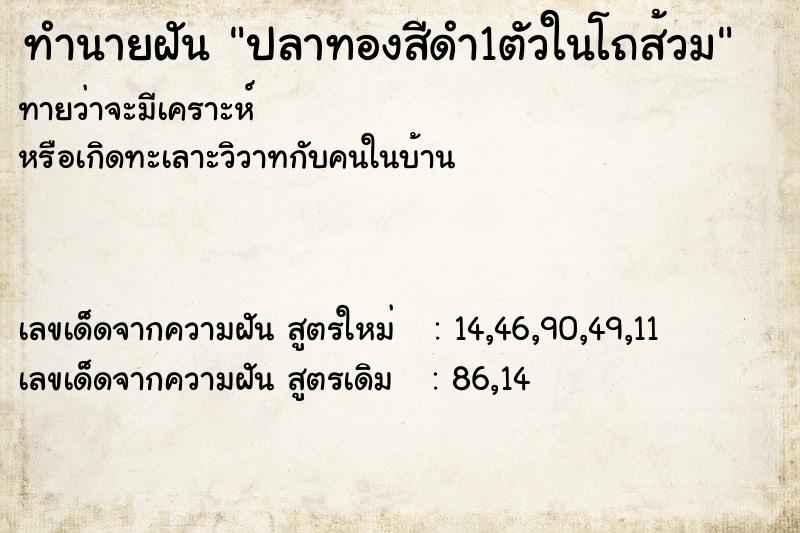 ทำนายฝัน ปลาทองสีดำ1ตัวในโถส้วม