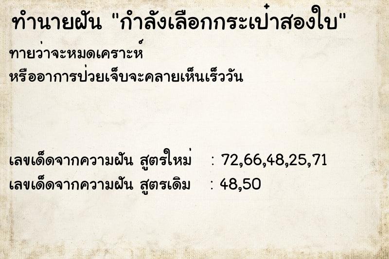 ทำนายฝัน กำลังเลือกกระเป๋าสองใบ