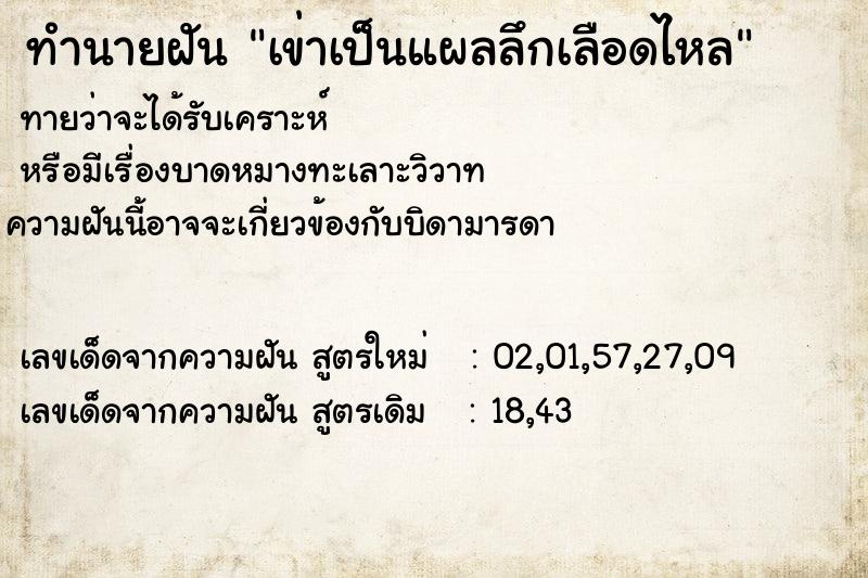 ทำนายฝัน เข่าเป็นแผลลึกเลือดไหล