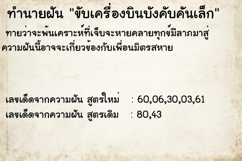 ทำนายฝัน ขับเครื่องบินบังคับคันเล็ก