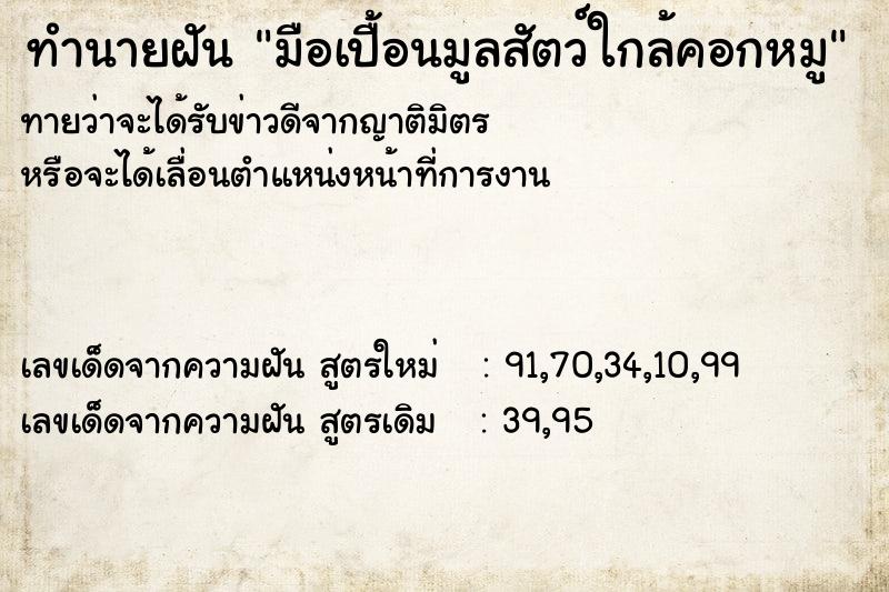 ทำนายฝัน มือเปื้อนมูลสัตว์ใกล้คอกหมู