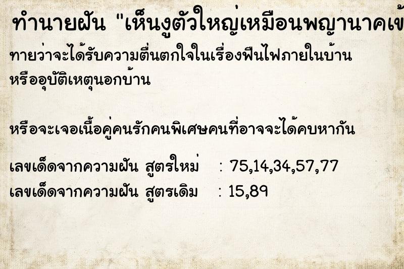 ทำนายฝัน เห็นงูตัวใหญ่เหมือนพญานาคเข้าบ้าน