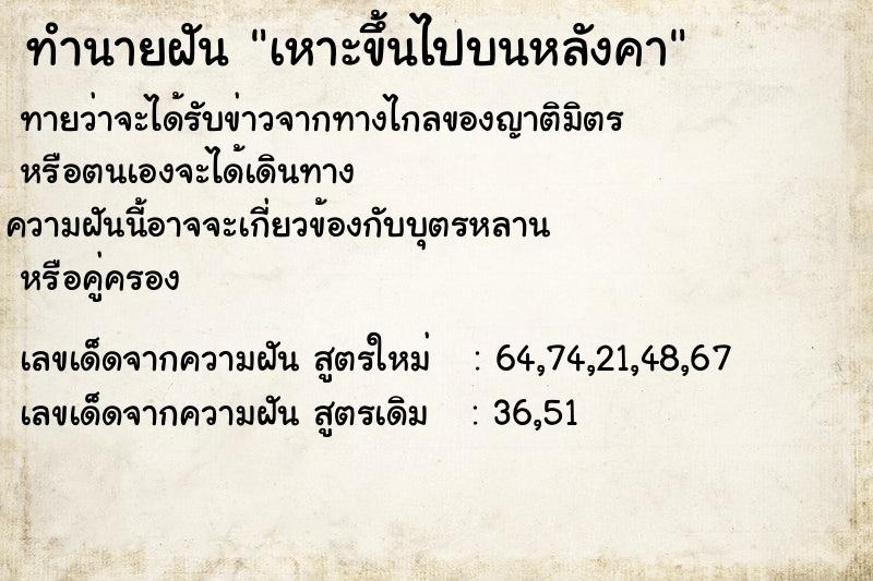 ทำนายฝัน เหาะขึ้นไปบนหลังคา