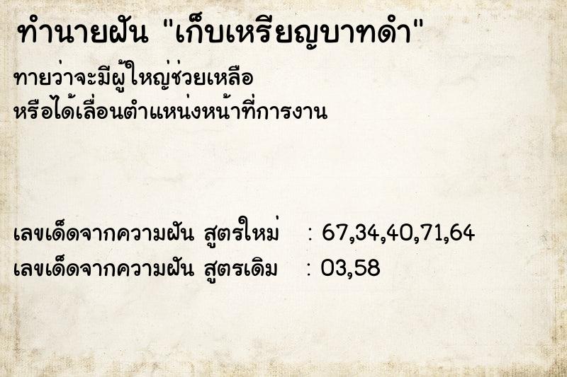 ทำนายฝัน เก็บเหรียญบาทดำ