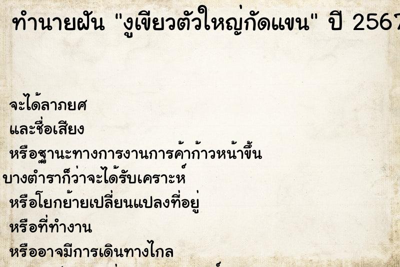 ทำนายฝัน งูเขียวตัวใหญ่กัดแขน  เลขนำโชค 