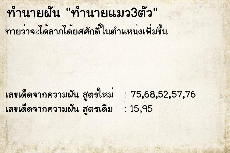 ทำนายฝัน ทำนายแมว3ตัว