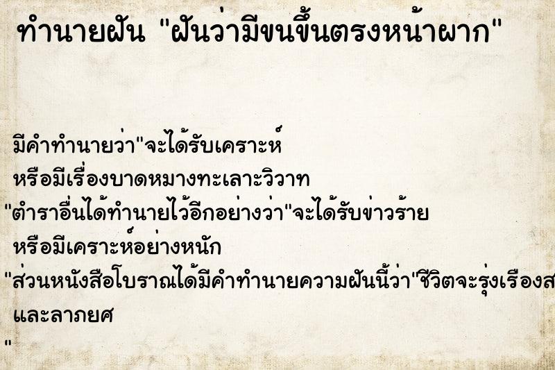 ทำนายฝัน ฝันว่ามีขนขึ้นตรงหน้าผาก  เลขนำโชค 