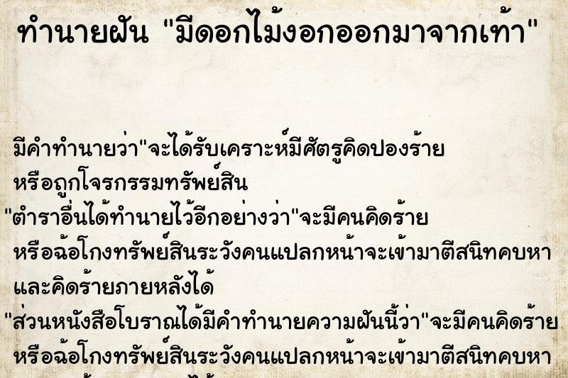 ทำนายฝัน มีดอกไม้งอกออกมาจากเท้า