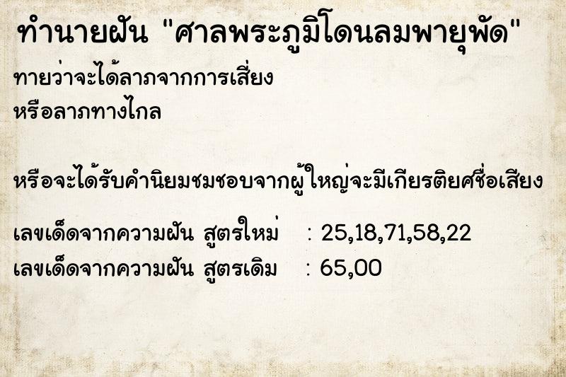 ทำนายฝัน ศาลพระภูมิโดนลมพายุพัด