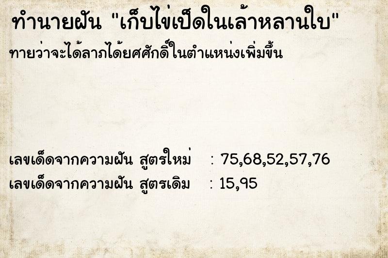 ทำนายฝัน เก็บไข่เป็ดในเล้าหลานใบ