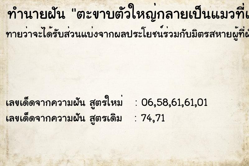 ทำนายฝัน ตะขาบตัวใหญ่กลายเป็นแมวที่เลี้ยงไว้