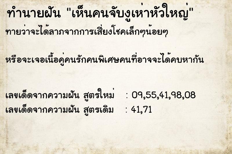 ทำนายฝัน เห็นคนจับงูเห่าหัวใหญ่