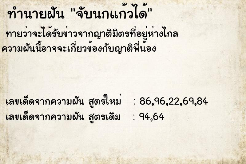 ทำนายฝัน จับนกแก้วได้