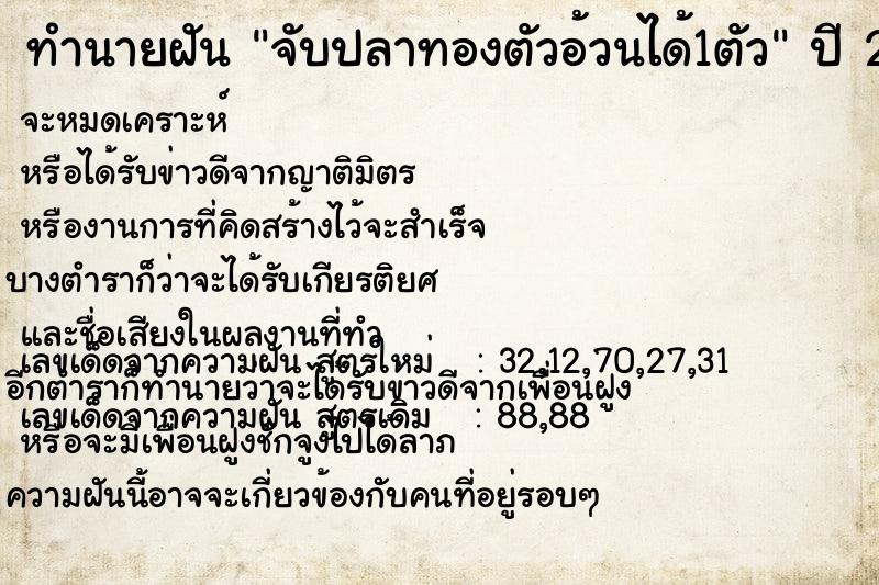 ทำนายฝัน จับปลาทองตัวอ้วนได้1ตัว