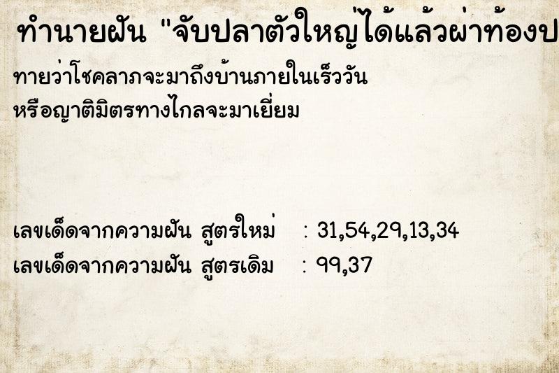 ทำนายฝัน จับปลาตัวใหญ่ได้แล้วผ่าท้องปลาเอาไข่ปลา