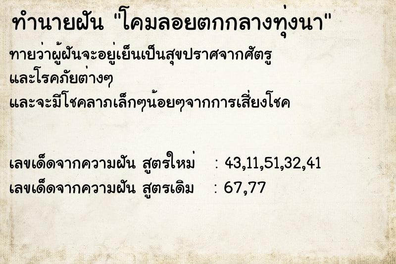 ทำนายฝัน โคมลอยตกกลางทุ่งนา  เลขนำโชค 