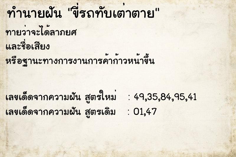 ทำนายฝัน ขี่รถทับเต่าตาย