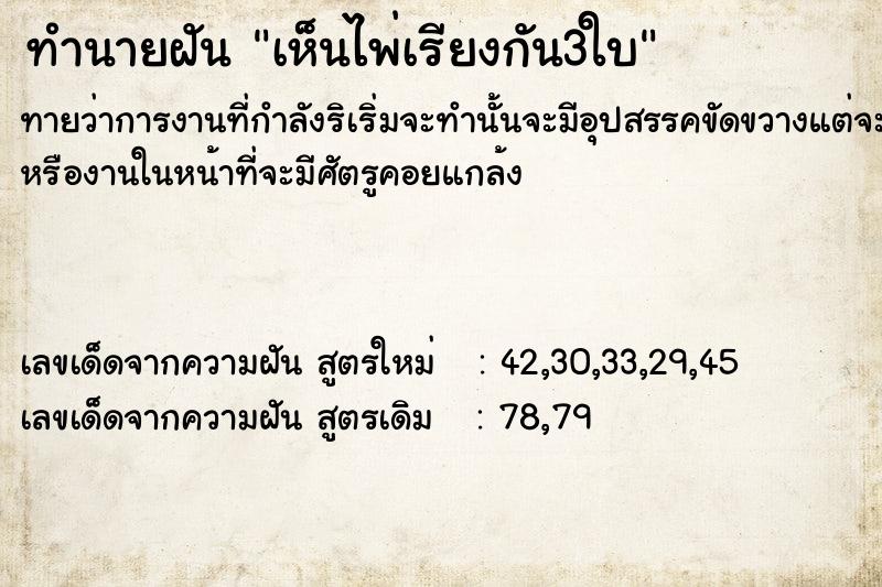 ทำนายฝัน เห็นไพ่เรียงกัน3ใบ