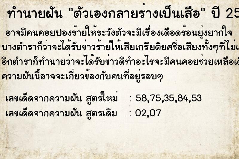 ทำนายฝัน ตัวเองกลายร่างเป็นเสือ  เลขนำโชค 