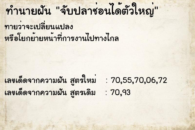 ทำนายฝัน จับปลาช่อนได้ตัวใหญ่  เลขนำโชค 