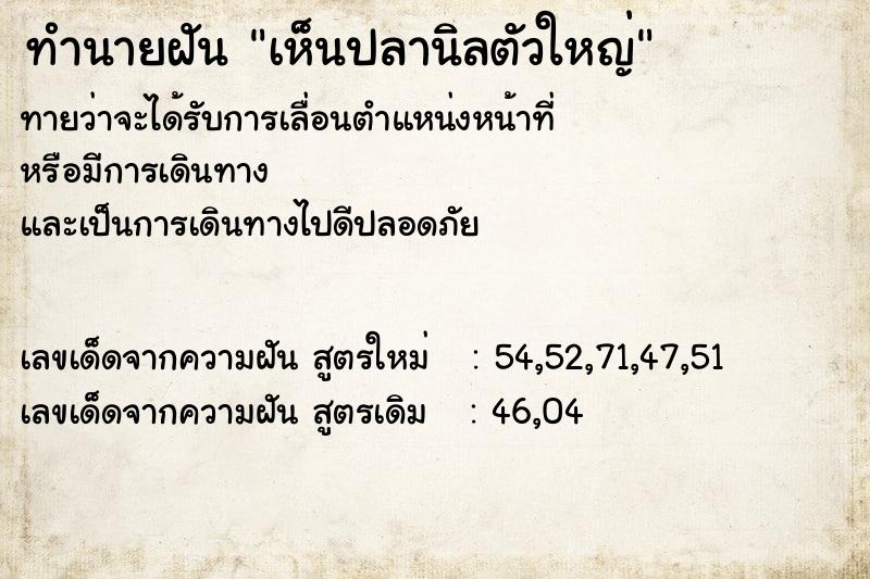 ทำนายฝัน เห็นปลานิลตัวใหญ่