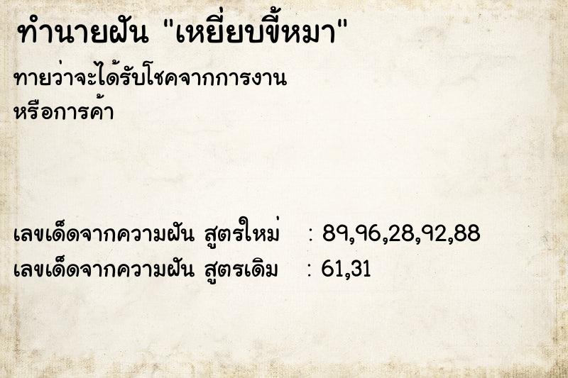 ทำนายฝัน เหยี่ยบขี้หมา  เลขนำโชค 