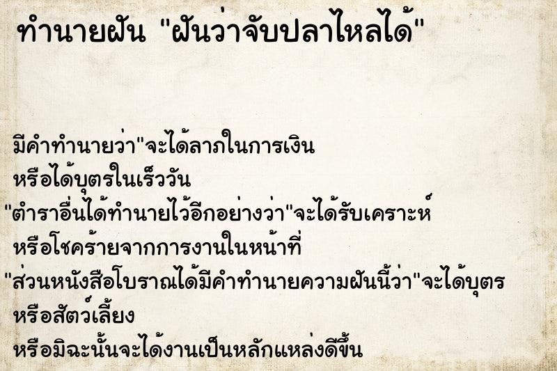 ทำนายฝัน ฝันว่าจับปลาไหลได้  เลขนำโชค 