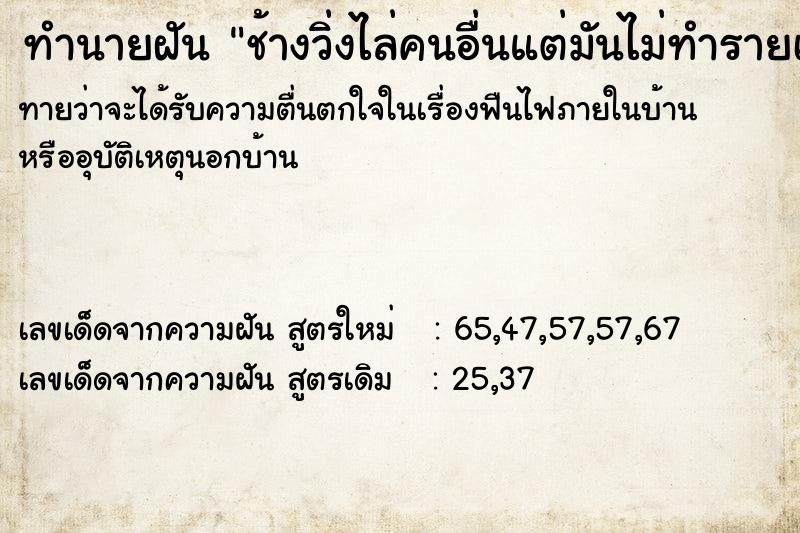 ทำนายฝัน ช้างวิ่งไล่คนอื่นแต่มันไม่ทำรายเรา