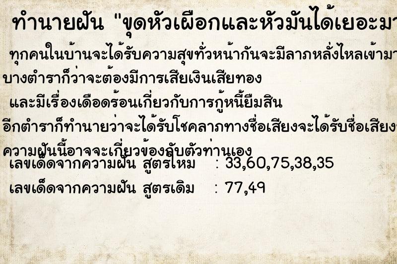 ทำนายฝัน ขุดหัวเผือกและหัวมันได้เยอะมาก