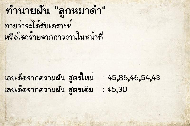 ทำนายฝัน ลูกหมาดำ