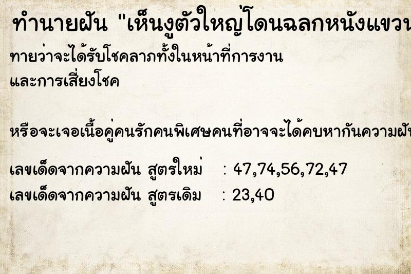 ทำนายฝัน เห็นงูตัวใหญ่โดนฉลกหนังแขวน