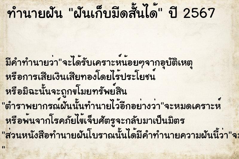 ทำนายฝัน ฝันเก็บมีดสั้นได้  เลขนำโชค 