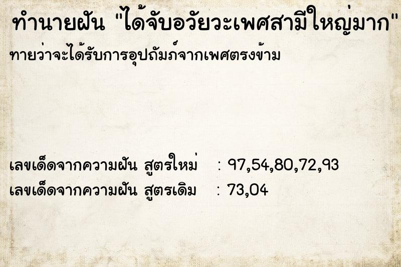 ทำนายฝัน ได้จับอวัยวะเพศสามีใหญ่มาก