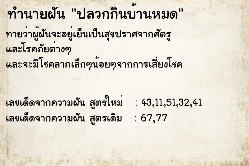 ทำนายฝัน ปลวกกินบ้านหมด