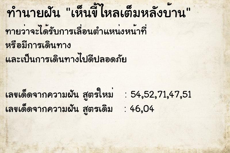 ทำนายฝัน เห็นขี้ไหลเต็มหลังบ้าน