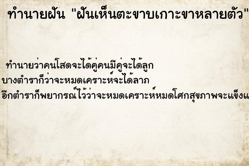 ทำนายฝัน ฝันเห็นตะขาบเกาะขาหลายตัว  เลขนำโชค 