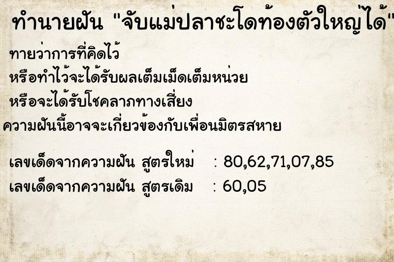 ทำนายฝัน จับแม่ปลาชะโดท้องตัวใหญ่ได้