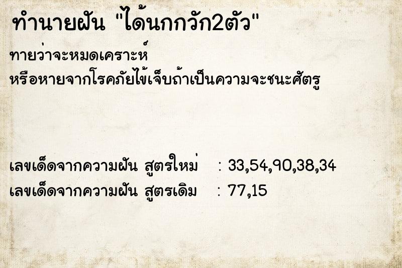 ทำนายฝัน ได้นกกวัก2ตัว