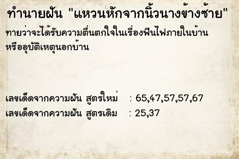 ทำนายฝัน แหวนหักจากนิ้วนางข้างซ้าย  เลขนำโชค 