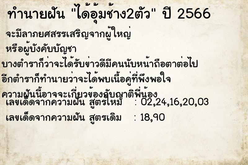 ทำนายฝัน ได้อุ้มช้าง2ตัว