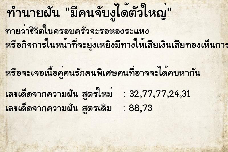 ทำนายฝัน มีคนจับงูได้ตัวใหญ่