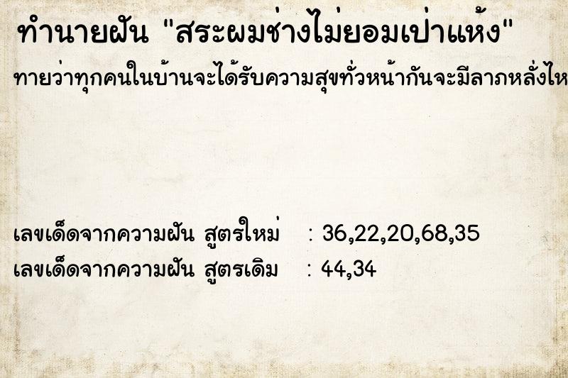 ทำนายฝัน สระผมช่างไม่ยอมเป่าแห้ง