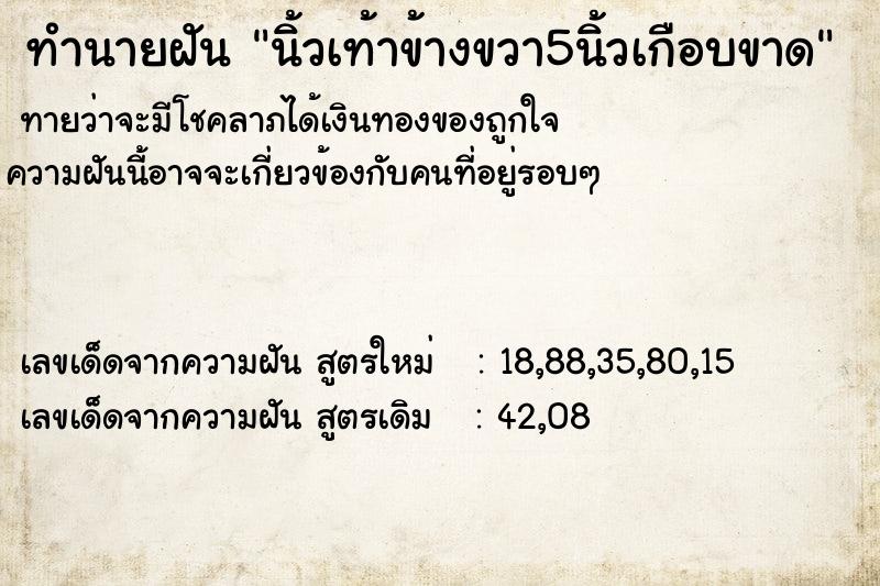 ทำนายฝัน นิ้วเท้าข้างขวา5นิ้วเกือบขาด