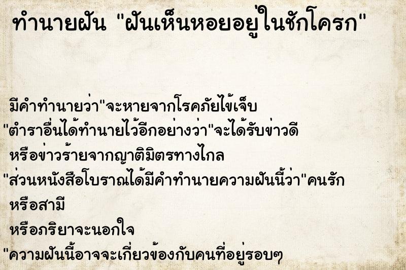 ทำนายฝัน ฝันเห็นหอยอยู่ในชักโครก