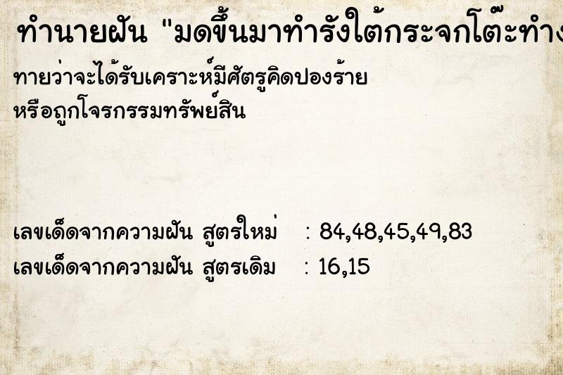 ทำนายฝัน มดขึ้นมาทำรังใต้กระจกโต๊ะทำงาน