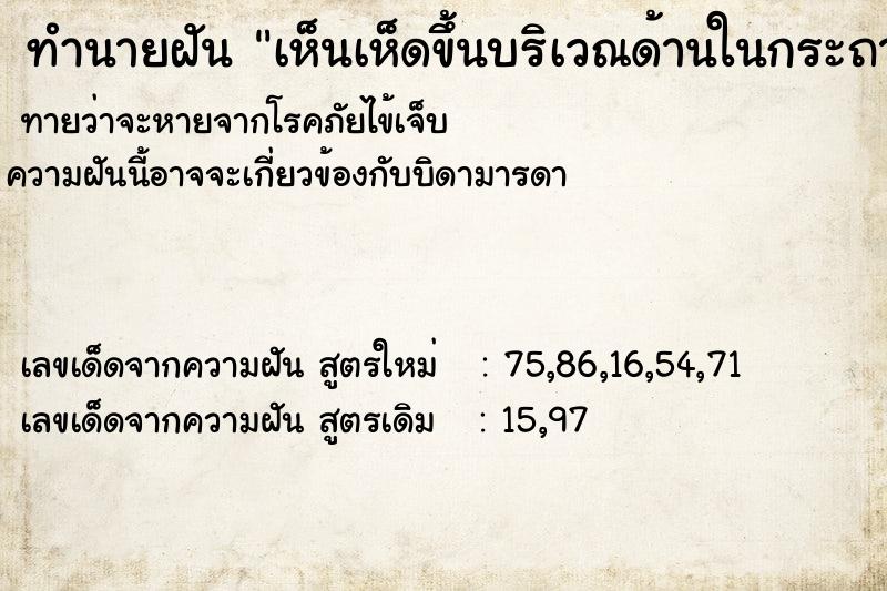 ทำนายฝัน เห็นเห็ดขึ้นบริเวณด้านในกระถางธูป