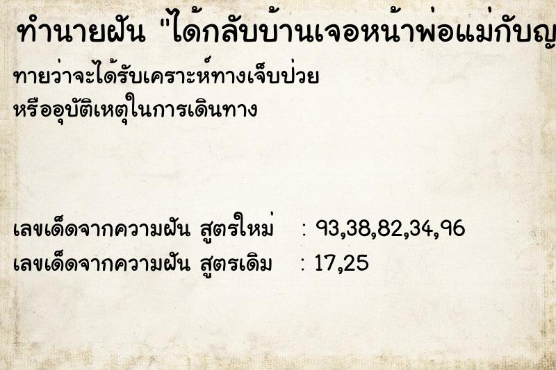 ทำนายฝัน ได้กลับบ้านเจอหน้าพ่อแม่กับญาติ