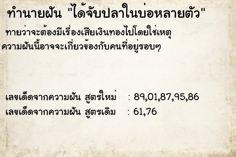 ทำนายฝัน ได้จับปลาในบ่อหลายตัว